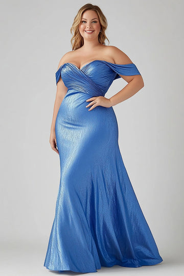 Niebieski Plisowany Plus Size Długa Sukienki Na Wesele